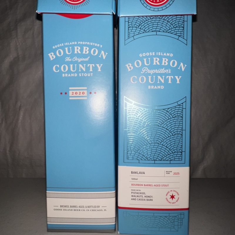 Goose Island Proprietor’s Bourbon County Stout — 2020 & 2025 Baklava Two-Bottle Lot with Original Boxes