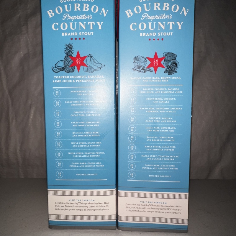 Goose Island Proprietor’s Bourbon County Stout — 2022 & 2023 Two-Bottle Lot with Original Boxes