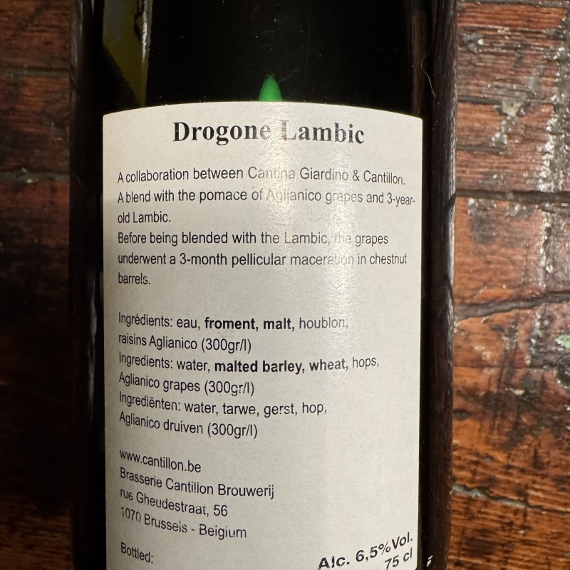 2021 Cantillon Drogone Lambic