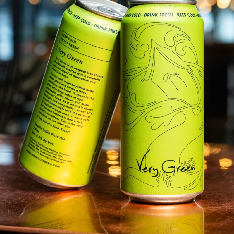 Tree House Brewery: 4 cans of Very Green. Brewed fresh and cold on 2/14/26.