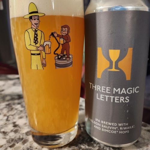 Hill Farmstead: 24 cans Three Magic Letters. Brewed fresh and cold on 3/1/26. Free Hill Farmstead mug to the winner!