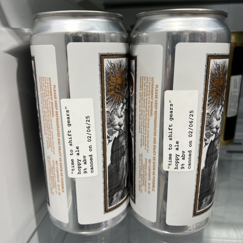 (2) Troon Brewing Crowlers 2/6/25 can date “TimeTo Shift Gears”