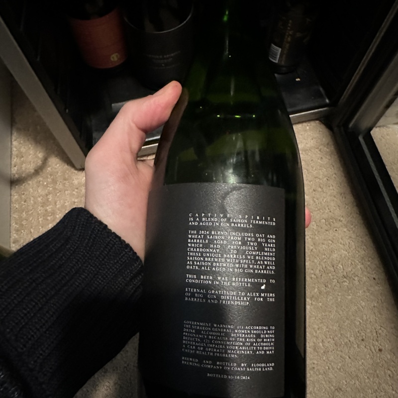One 750ml Bottle of Captive Spirits by Floodland March 14, 2024 (UT: 4.44) + One 750ml Bottle of Waxwing by Floodland September 28, 2023 (UT: 4.46)