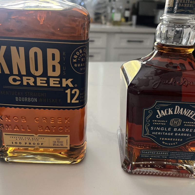 Jack Daniels Heritage Toasted Barrell and Knob Creek 12 blue label