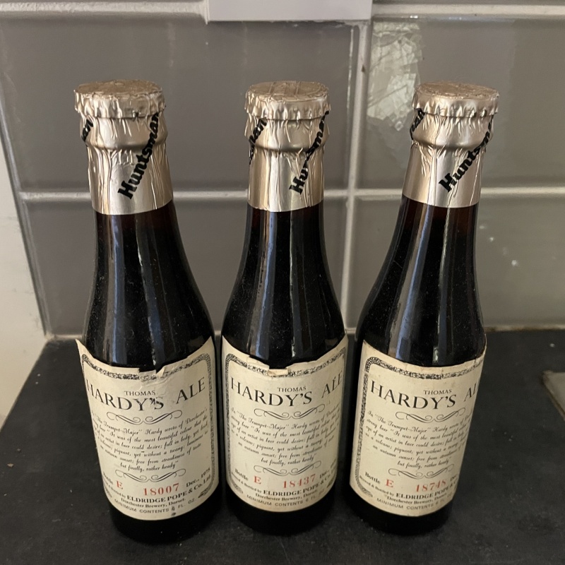 Eldridge Pope Thomas Hardy's Ale: 1975 bottles ('E' prefix nips) - THE PRICE IS FOR THREE BOTTLES