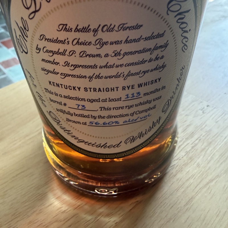 Old Forester The Presidents Choice Aged 113 Months 56.6%