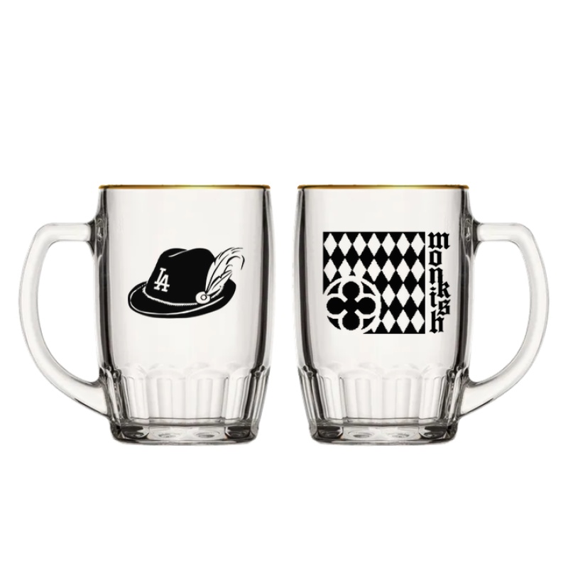 Monkish - Glassware Stein - Black Checkered Fedora - 0.5L