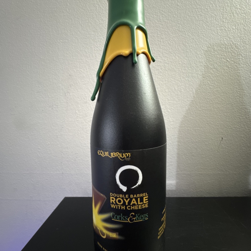 Equilibrium collaboration with Corks & Kegs Double Royale with Cheese Double Barrel Barleywine