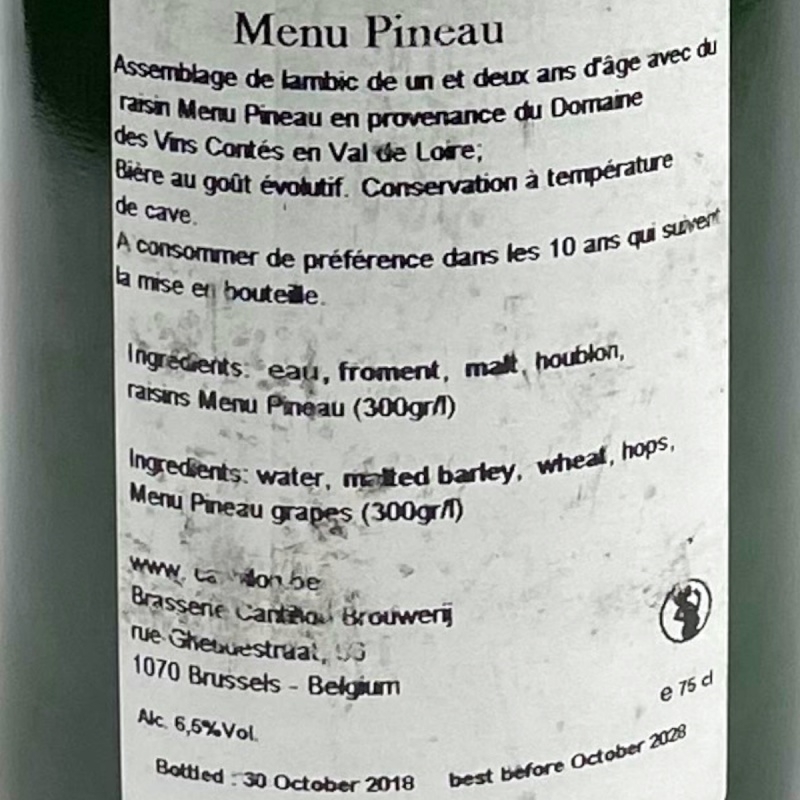 1 time Cantillon menu pineau 2020