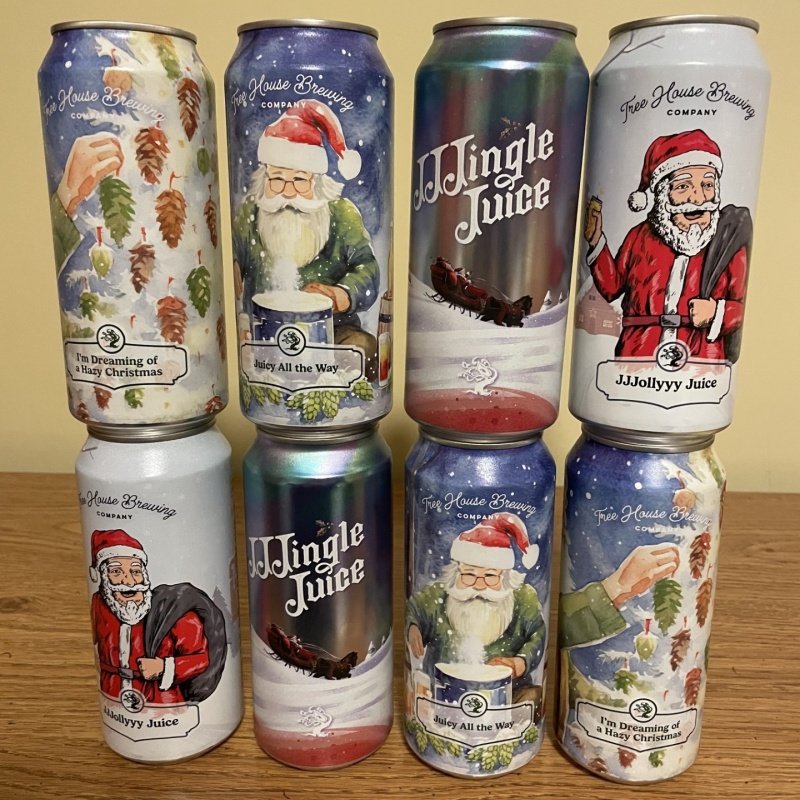Tree House Brewing 2 * I'M DREAMING OF A HAZY CHRISTMAS, 2 * JUICY ALL THE WAY, 2 * JJJINGLE JUICE & 2 * JJJOLLYYY JUICE - 8 CANS TOTAL