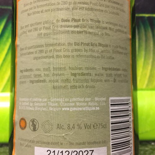 1 bottle (75cl) of TILQUIN  PINOT GRIS - batch 1 - 2017