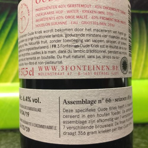 1 bottle (37,50cl) of  3 Fonteinen - 3F OUDE KRIEK 2019