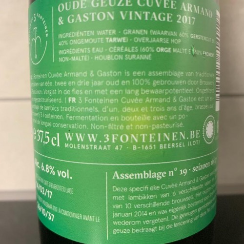 1 bottle (375ml) of  3 Fonteinen -  3F Oude Geuze Vintage 2017 - Cuvée Armand & Gaston