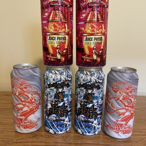 Tree House Brewing 2 * JUICE PRESS CITRA + PEACHARINE, 2 * LIQUID JJJULIUSSS & 2 * TRIPLE DRIPPY- 6 CANS TOTAL