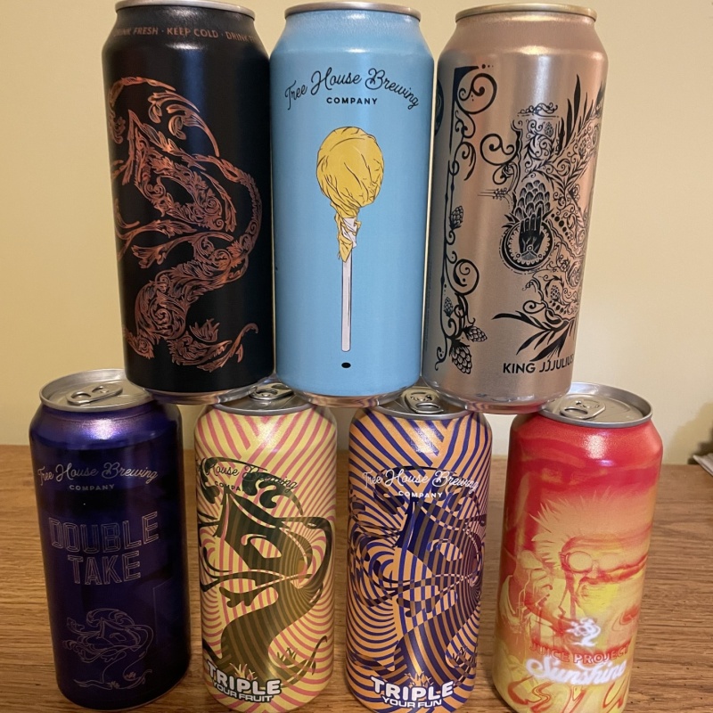 Tree House Brewing 7 PACK: 10TH ANNIVERSARY KING JJJ, EMPEROR JULIUS, TRIPLE FUN, TRIPLE FRUIT, JUICE PROJECT SUNSHINE, DOUBLE TAKE, SUPER TREAT