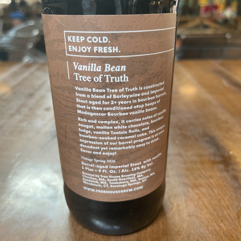 Tree House Brewing 500ML VANILLA BEAN TREE OF TRUTH - BOURBON BARREL AGED IMPERIAL STOUT AND BARLEYWINE - 05/01/2026
