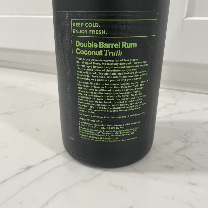 Tree House Brewing 750 ML BOTTLE DOUBLE BARREL RUM COCONUT TRUTH BARREL AGED - 02/06/2026